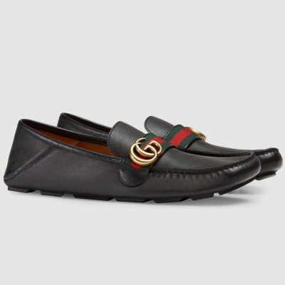 Gucci Men's Driver Loafers in Black Leather with Web TDSS26072