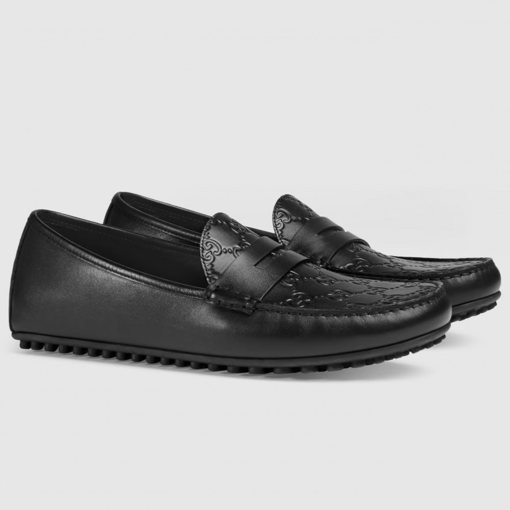 Gucci Men's Driver Loafers in Black Signature Leather TDSS26073