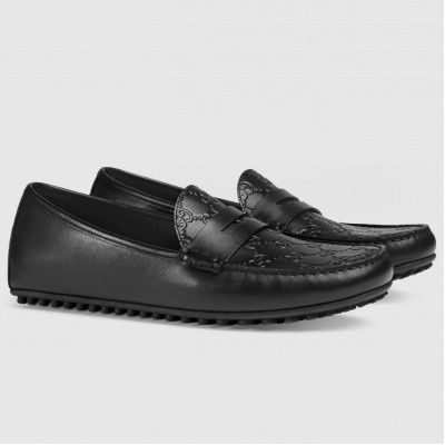 Gucci Men's Driver Loafers in Black Signature Leather TDSS26073