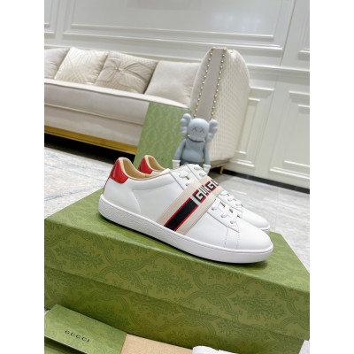 Gucci Men's Elastic Stripe Sneakers in White Leather TDSS26325