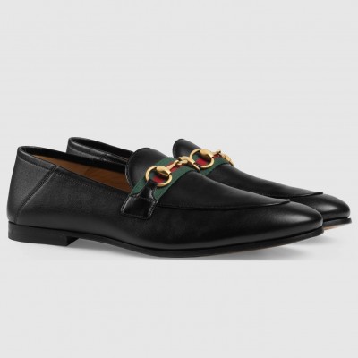 Gucci Men's Horsebit Slip-on Loafer in Black Leather with Web TDSS26076