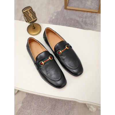 Gucci Men's Horsebit Slip-on Loafer in Black Leather with Web TDSS26076