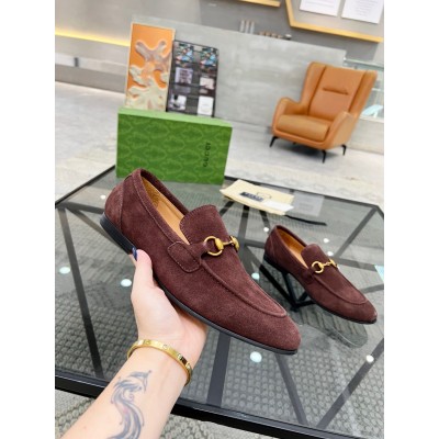 Gucci Men's Jordaan Loafers in Dark Brown Suede Leather TDSS26081