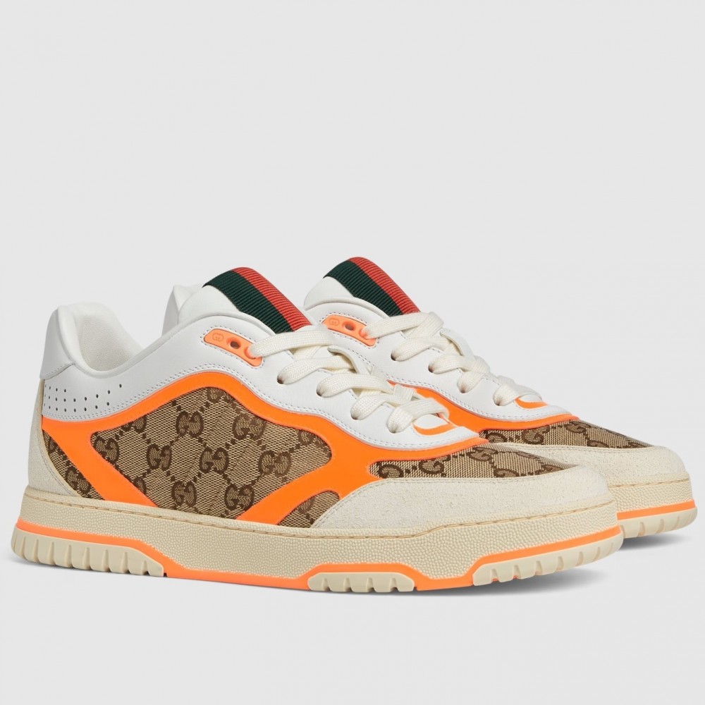 Gucci Men's Re-Web Sneakers in GG Canvas with Orange Leather TDSS26327