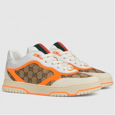 Gucci Men's Re-Web Sneakers in GG Canvas with Orange Leather TDSS26327