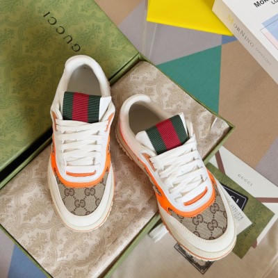 Gucci Men's Re-Web Sneakers in GG Canvas with Orange Leather TDSS26327