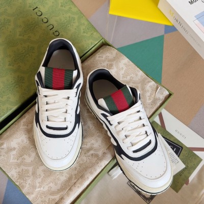 Gucci Men's Re-Web Sneakers in White and Black Leather TDSS26329