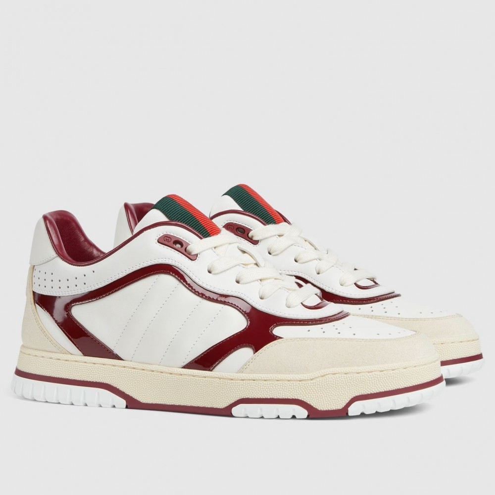 Gucci Men's Re-Web Sneakers in White and Red Leather TDSS26330