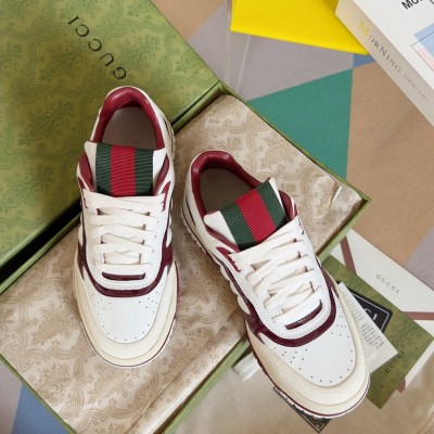 Gucci Men's Re-Web Sneakers in White and Red Leather TDSS26330