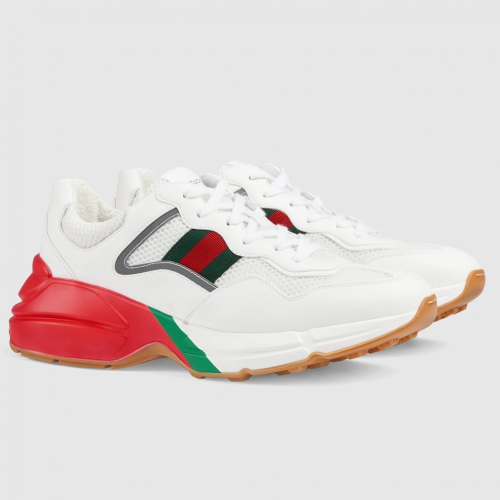 Gucci Men's Rhyton Sneakers in White Leather Effect Fabric TDSS26336