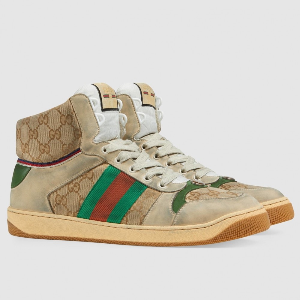 Gucci Men's Screener High-top Sneakers in Beige GG Canvas TDSS26351