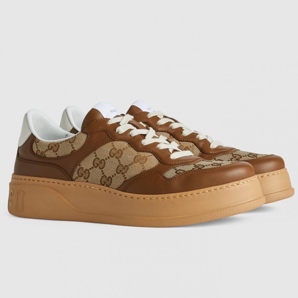 Gucci Men's Sneakers in Beige GG Canvas with Brown Leather TDSS26355