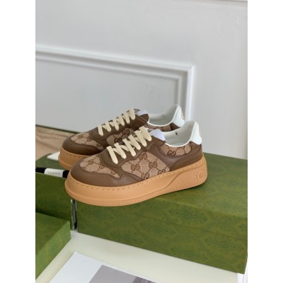 Gucci Men's Sneakers in Beige GG Canvas with Brown Leather TDSS26355