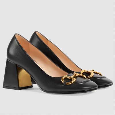 Gucci Mid-heel Pumps 75mm in Black Leather with Horsebit TDSS26147