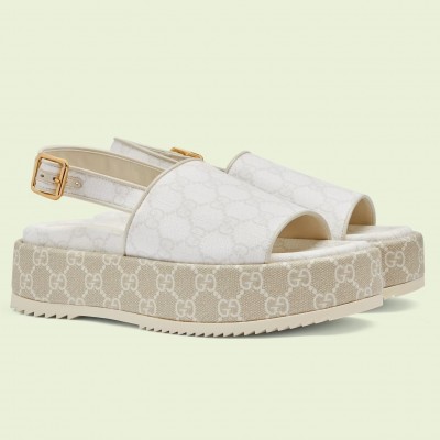 Gucci Platform Sandals in White GG Supreme Canvas TDSS26213