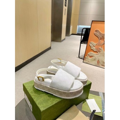 Gucci Platform Sandals in White GG Supreme Canvas TDSS26213