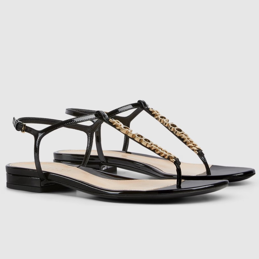 Gucci Signoria Thong Sandals in Black Patent Calfskin TDSS26214