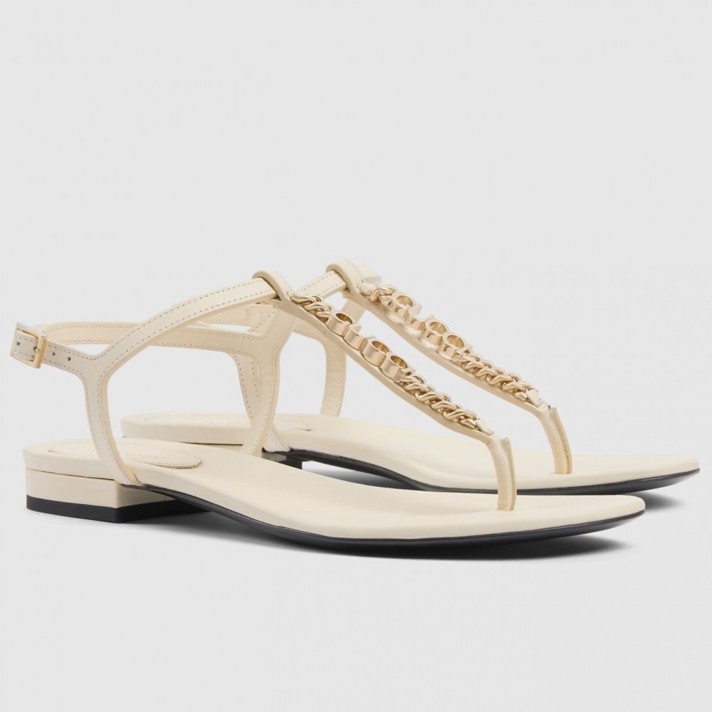 Gucci Signoria Thong Sandals in White Leather TDSS26216