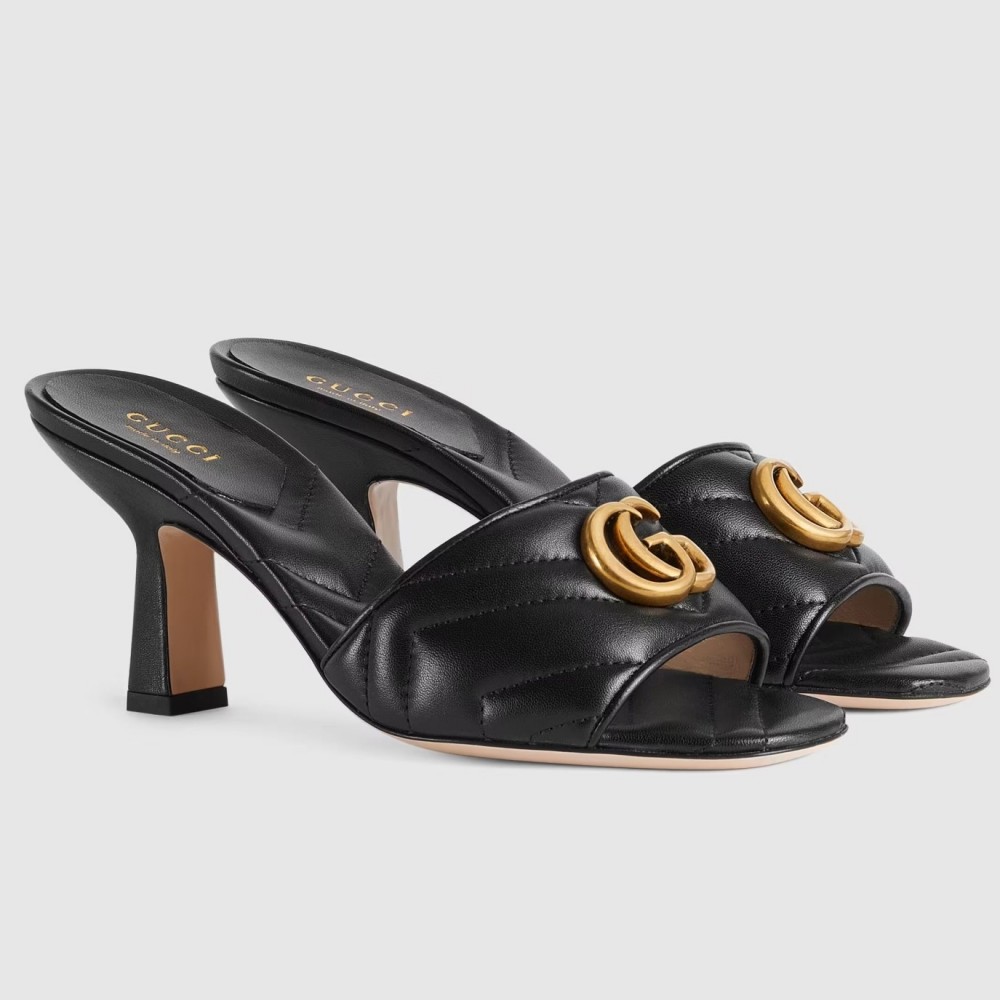 Gucci Slide Sandals 75mm in Black Matelasse Leather TDSS26265