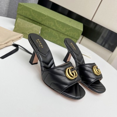 Gucci Slide Sandals 75mm in Black Matelasse Leather TDSS26265