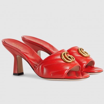 Gucci Slide Sandals 75mm in Red Matelasse Leather TDSS26267