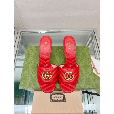 Gucci Slide Sandals 75mm in Red Matelasse Leather TDSS26267