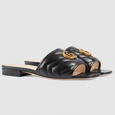 Gucci Slide Sandals in Black Matelasse Leather with Double G TDSS26272