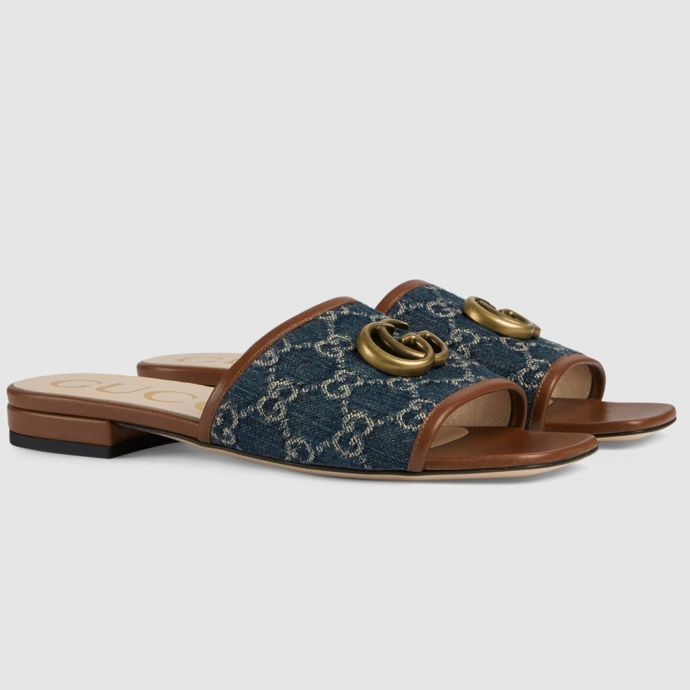 Gucci Slide Sandals in Blue GG Denim With Double G TDSS26274