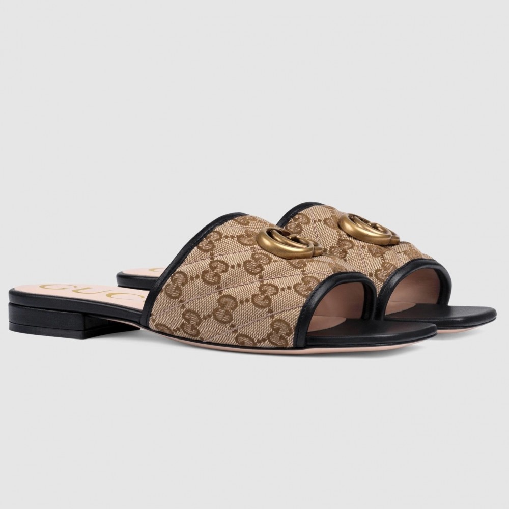 Gucci Slide Sandals in GG Matelasse Canvas with Black Leather TDSS26276