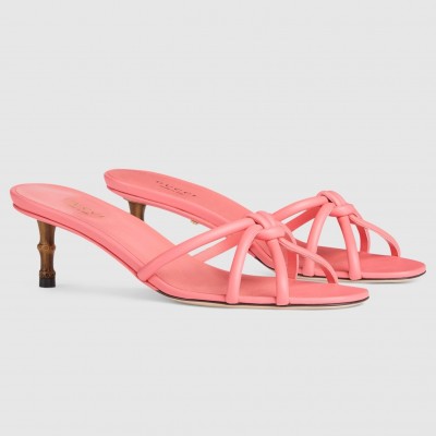 Gucci Slide Sandas in Pink Leather with Bamboo Heel TDSS26284