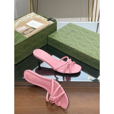 Gucci Slide Sandas in Pink Leather with Bamboo Heel TDSS26284