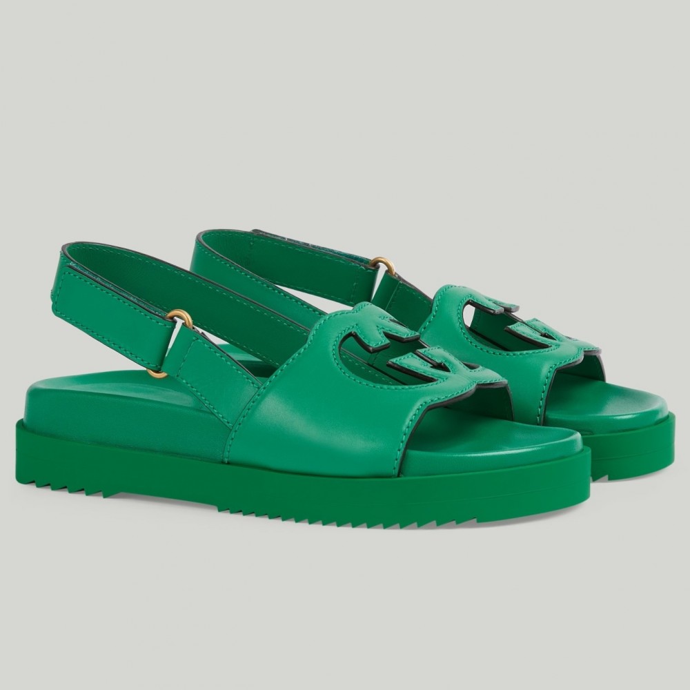 Gucci Slingback Interlocking G Sandals in Green Leather TDSS26219