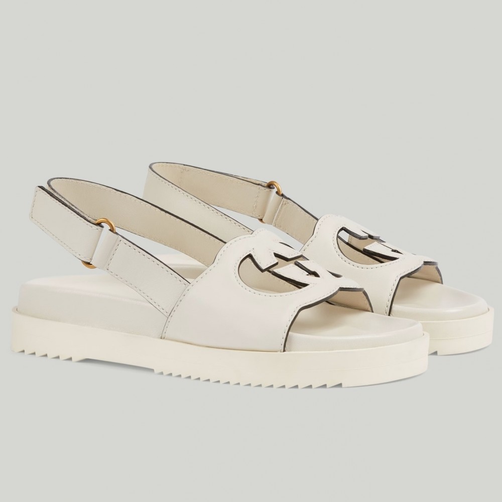 Gucci Slingback Interlocking G Sandals in White Leather TDSS26220