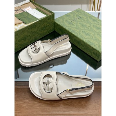 Gucci Slingback Interlocking G Sandals in White Leather TDSS26220