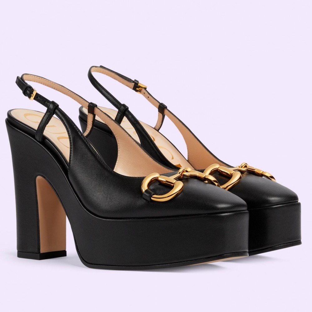 Gucci Slingback Platform Pumps 120mm in Black Leather TDSS26154