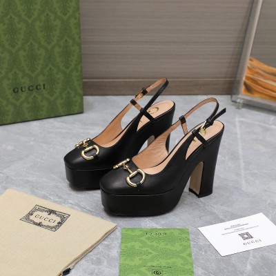 Gucci Slingback Platform Pumps 120mm in Black Leather TDSS26154