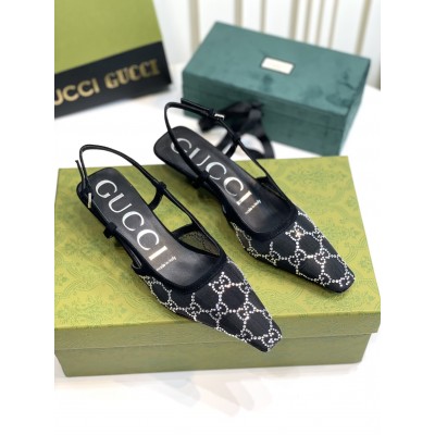 Gucci Slingback Pumps 35MM In Black Mesh with GG Crystals TDSS26157