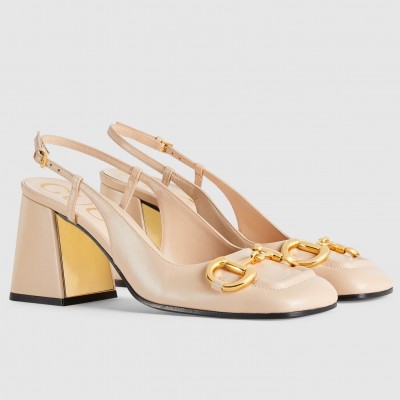 Gucci Slingback Pumps 75mm in Nude Leather with Horsebit TDSS26162