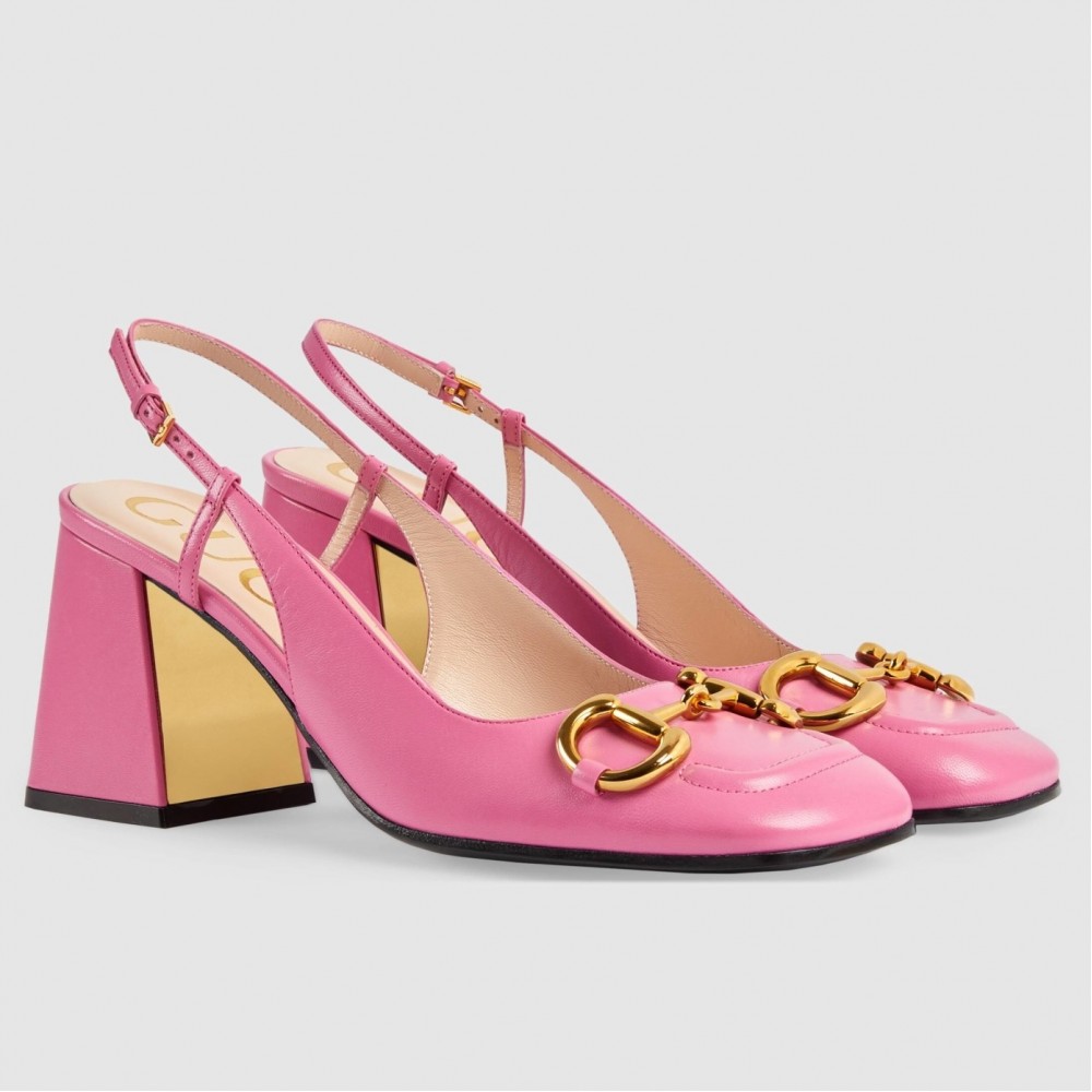 Gucci Slingback Pumps 75mm in Pink Leather with Horsebit TDSS26163