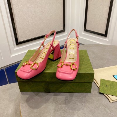 Gucci Slingback Pumps 75mm in Pink Leather with Horsebit TDSS26163