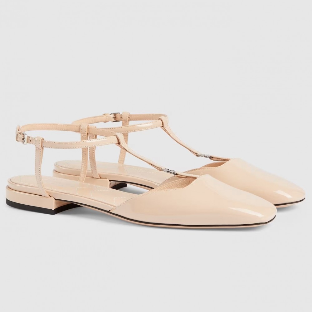 Gucci T-strap Ballet Flats in Light Pink Patent Calfskin TDSS26050