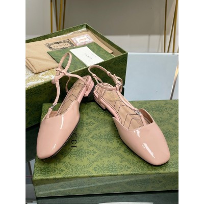 Gucci T-strap Ballet Flats in Light Pink Patent Calfskin TDSS26050