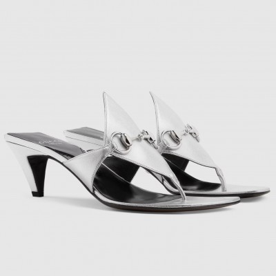 Gucci Thong Sandals 55mm in Silver Metallic Leather TDSS26224