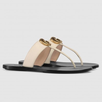 Gucci Thong Sandals in White Leather with Double G TDSS26226