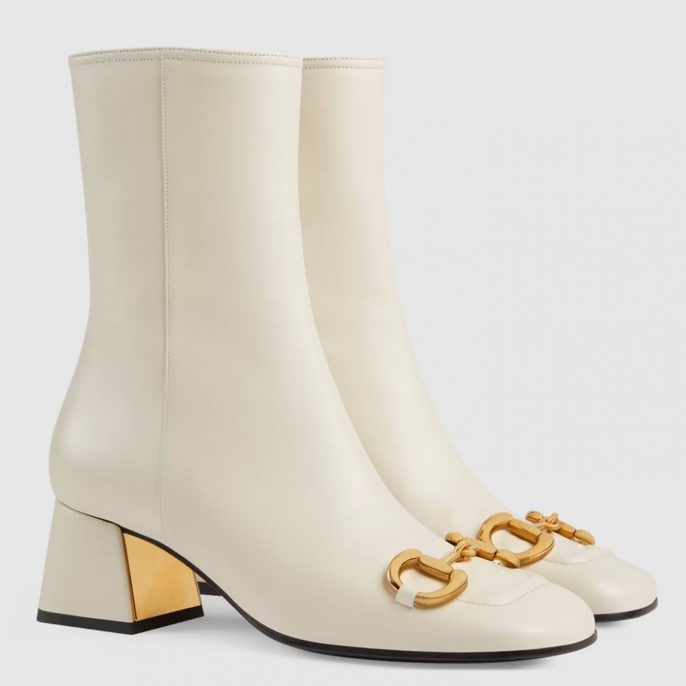 Gucci White Leather 55MM Ankle Boots with Horsebit TDSS26024