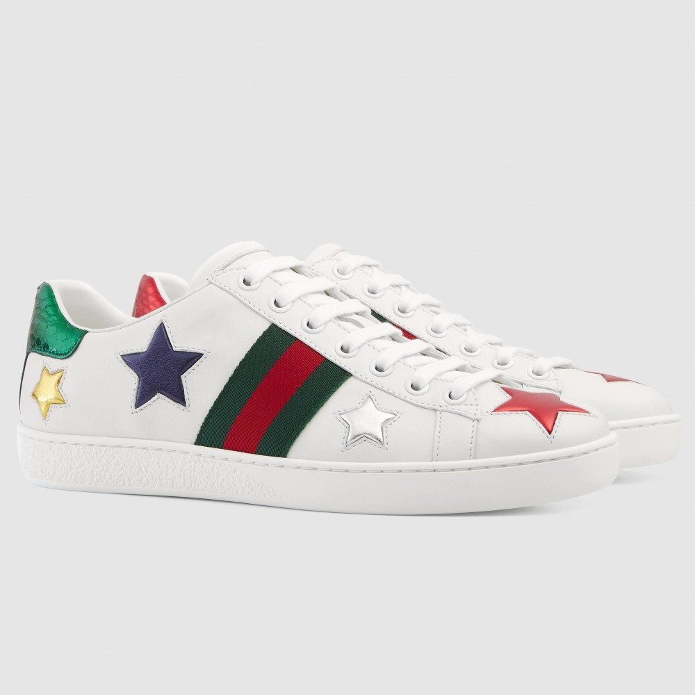 Gucci Women's Ace Sneakers in White Leather with Stars TDSS26369