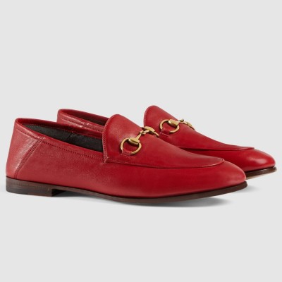 Gucci Women's Foldable Slim Horsebit Loafers in Red Leather TDSS26088