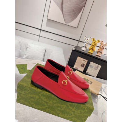 Gucci Women's Foldable Slim Horsebit Loafers in Red Leather TDSS26088