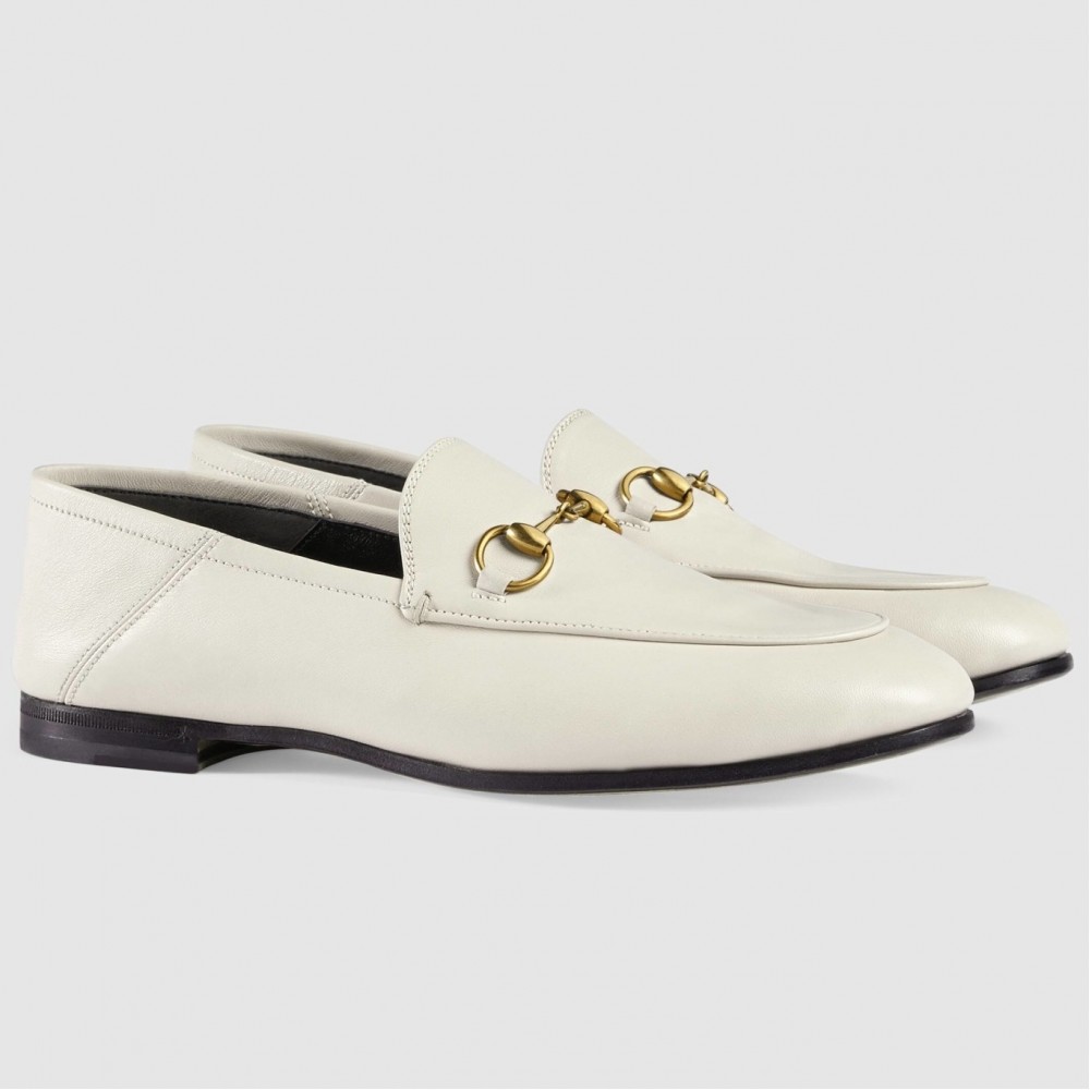 Gucci Women's Foldable Slim Horsebit Loafers in White Leather TDSS26089