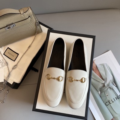 Gucci Women's Foldable Slim Horsebit Loafers in White Leather TDSS26089